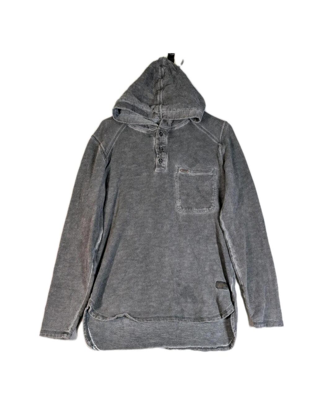 Y2K Affliction Mens Small Gray Hooded Henley Shirt Distressed Biker Streetwea